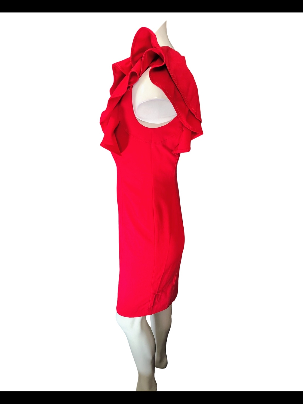 Calvin Klein Red One-Shoulder Ruffle Sheath Dress - Picture 5 of 6